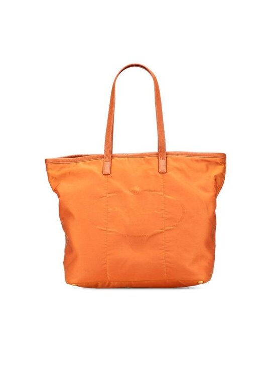 Prada Handbags - Prada Tote Shoulder Bag Orange Leather Nylon Jacquard 1